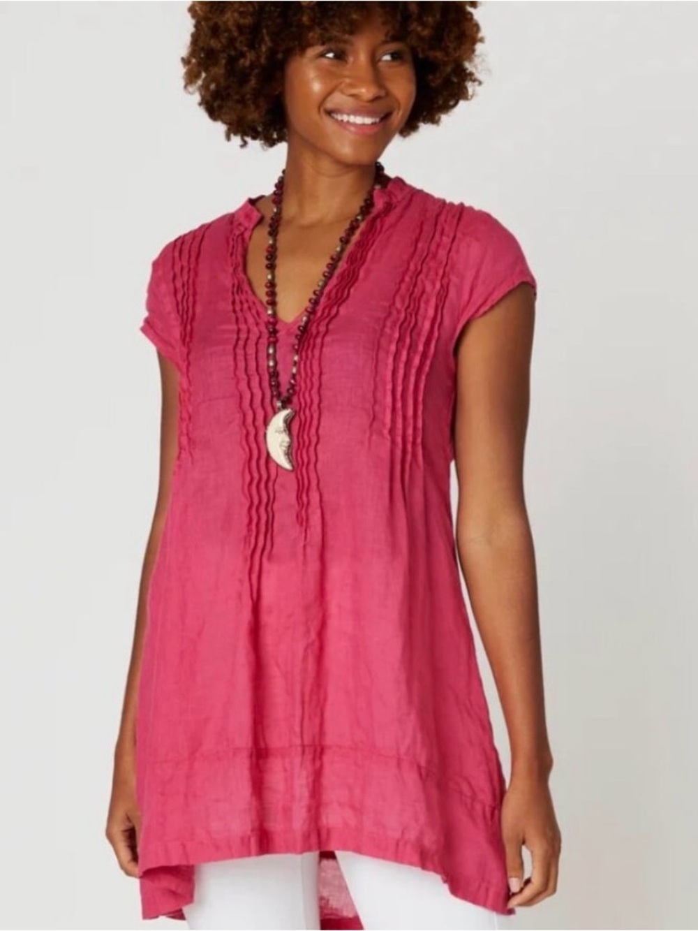 CP SHADES Regina Cap Sleeve Tunic Dress - Bougainvillea M